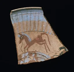 Scherbe bemalt mit einem galoppierenden Pferd, aus Tell el-Amarna, Neues Reich